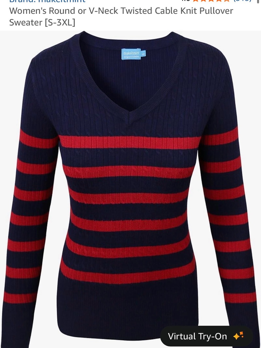 Cielo Navy and Pink Striped V-Neck Pullover